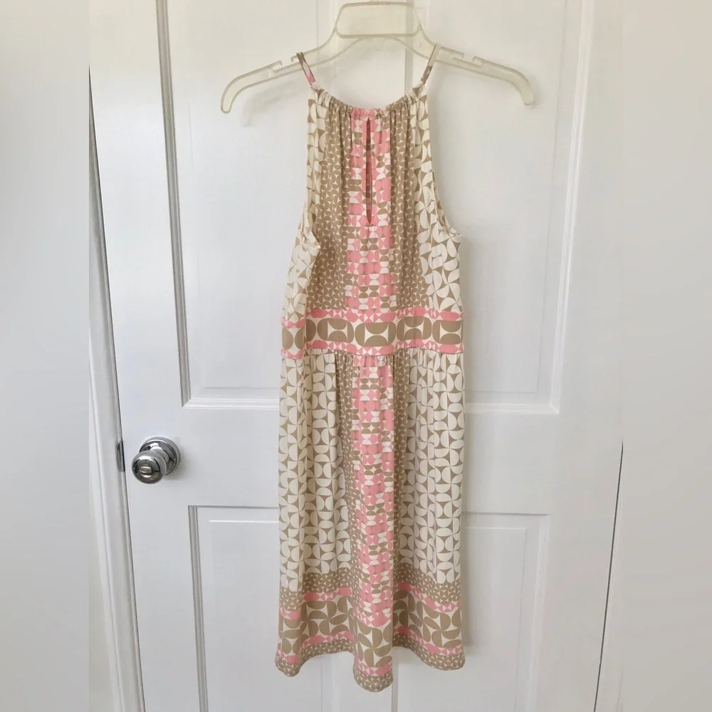 London Times Pink and Beige Geometric Pattern Stretchy Lightweight Dress size 4 - Picture 1 of 6